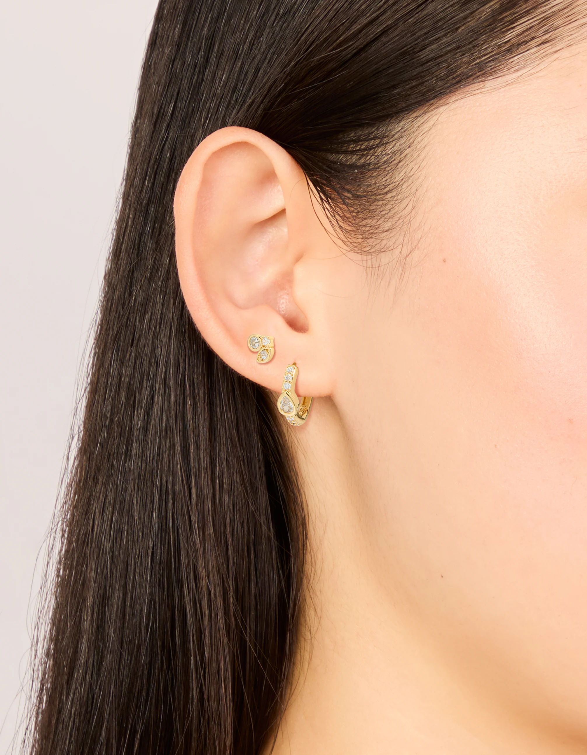 Gold Plated Cubic Zirconia Trio Stud & Huggie Earrings 2-Pack