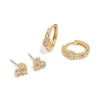 Gold Plated Cubic Zirconia Trio Stud & Huggie Earrings 2-Pack