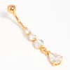 Gold Plated Cubic Zirconia Triple Drop Belly Bar
