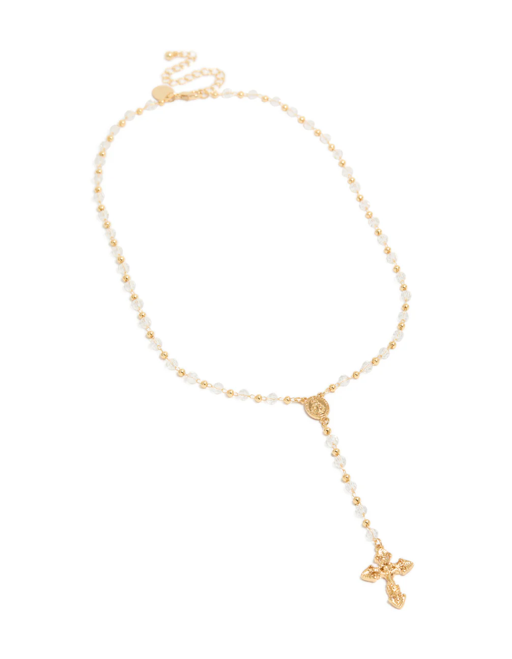 376-gold-plated-dainty-beaded-rosary-cross-y-necklace-2.webp Gold Plated Dainty Beaded Rosary Cross Y-Necklace