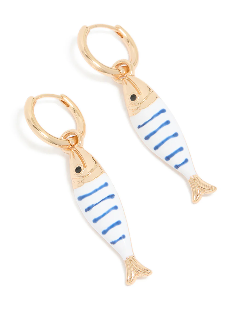 38-gold-white-blue-striped-fish-huggie-earrings-2.webp Gold White & Blue Striped Fish Huggie Earrings