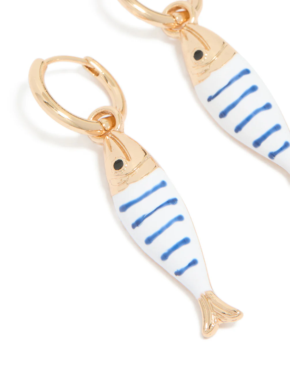 38-gold-white-blue-striped-fish-huggie-earrings-4.webp Gold White & Blue Striped Fish Huggie Earrings