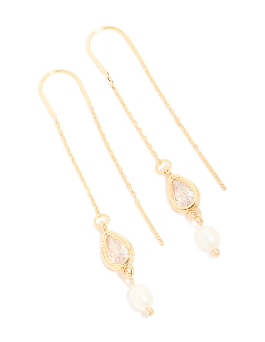 382-gold-plated-freshwater-pearl-cubic-zirconia-threader-drop-earrings-2.webp Gold Plated Freshwater Pearl & Cubic Zirconia Threader Drop Earrings