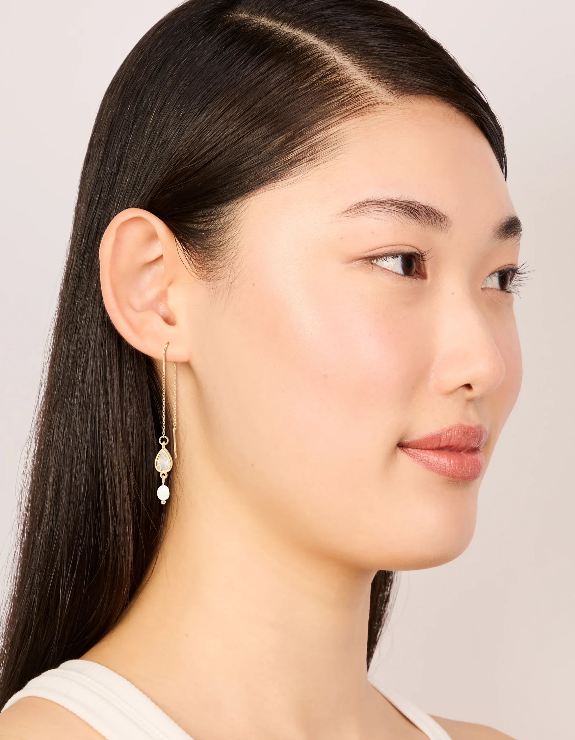 382-gold-plated-freshwater-pearl-cubic-zirconia-threader-drop-earrings-3.webp Gold Plated Freshwater Pearl & Cubic Zirconia Threader Drop Earrings
