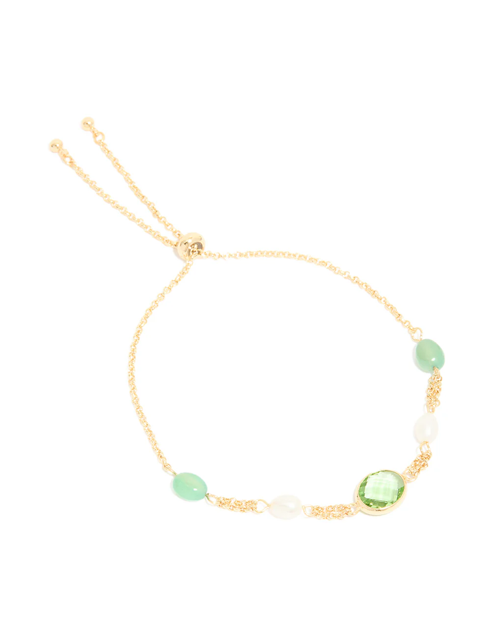 Gold Plated Green Cubic Zirconia Freshwater Pearl Toggle Bracelet