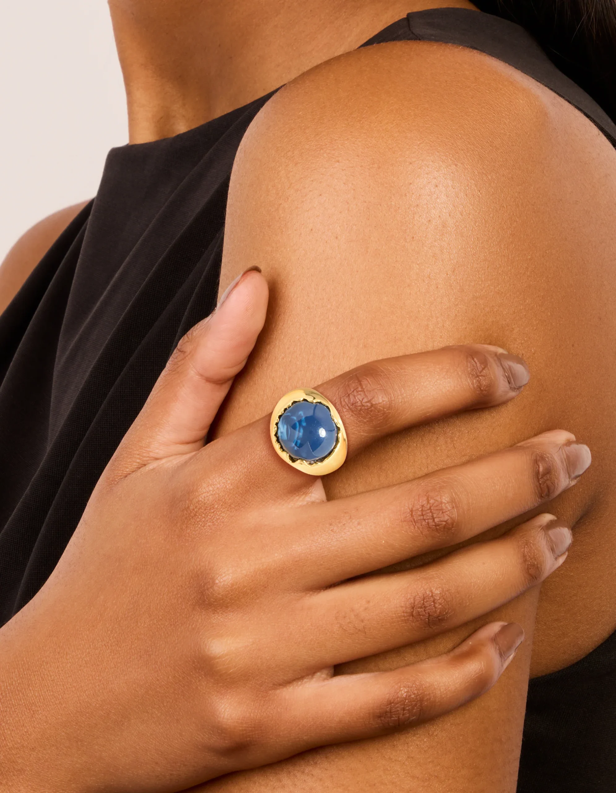 Gold Plated Oversized Blue Jewel Ring