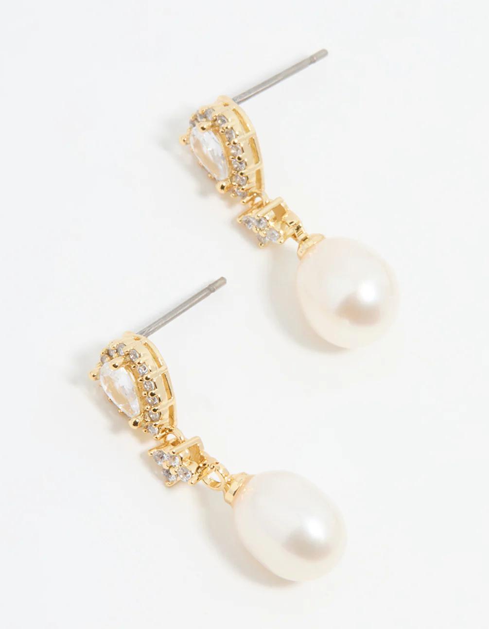 411-gold-plated-pearl-pear-diamante-drop-earrings-2.webp Gold Plated Pearl Pear Diamante Drop Earrings