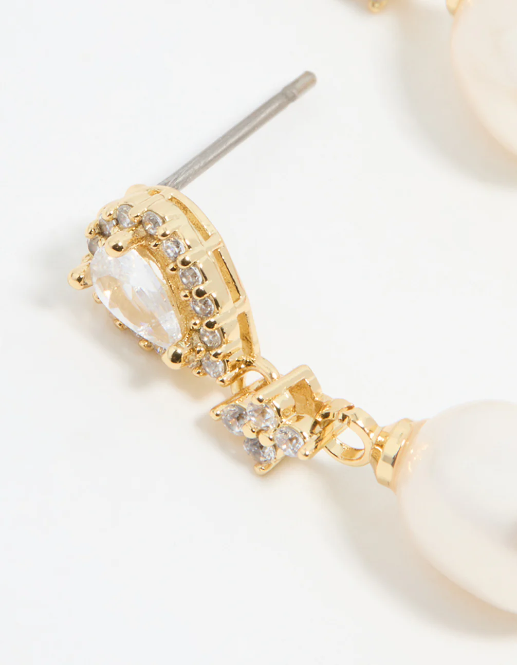411-gold-plated-pearl-pear-diamante-drop-earrings-4.webp Gold Plated Pearl Pear Diamante Drop Earrings