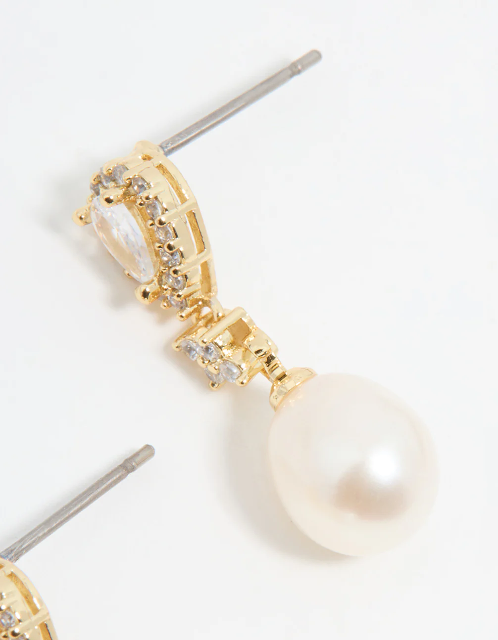 411-gold-plated-pearl-pear-diamante-drop-earrings-5.webp Gold Plated Pearl Pear Diamante Drop Earrings
