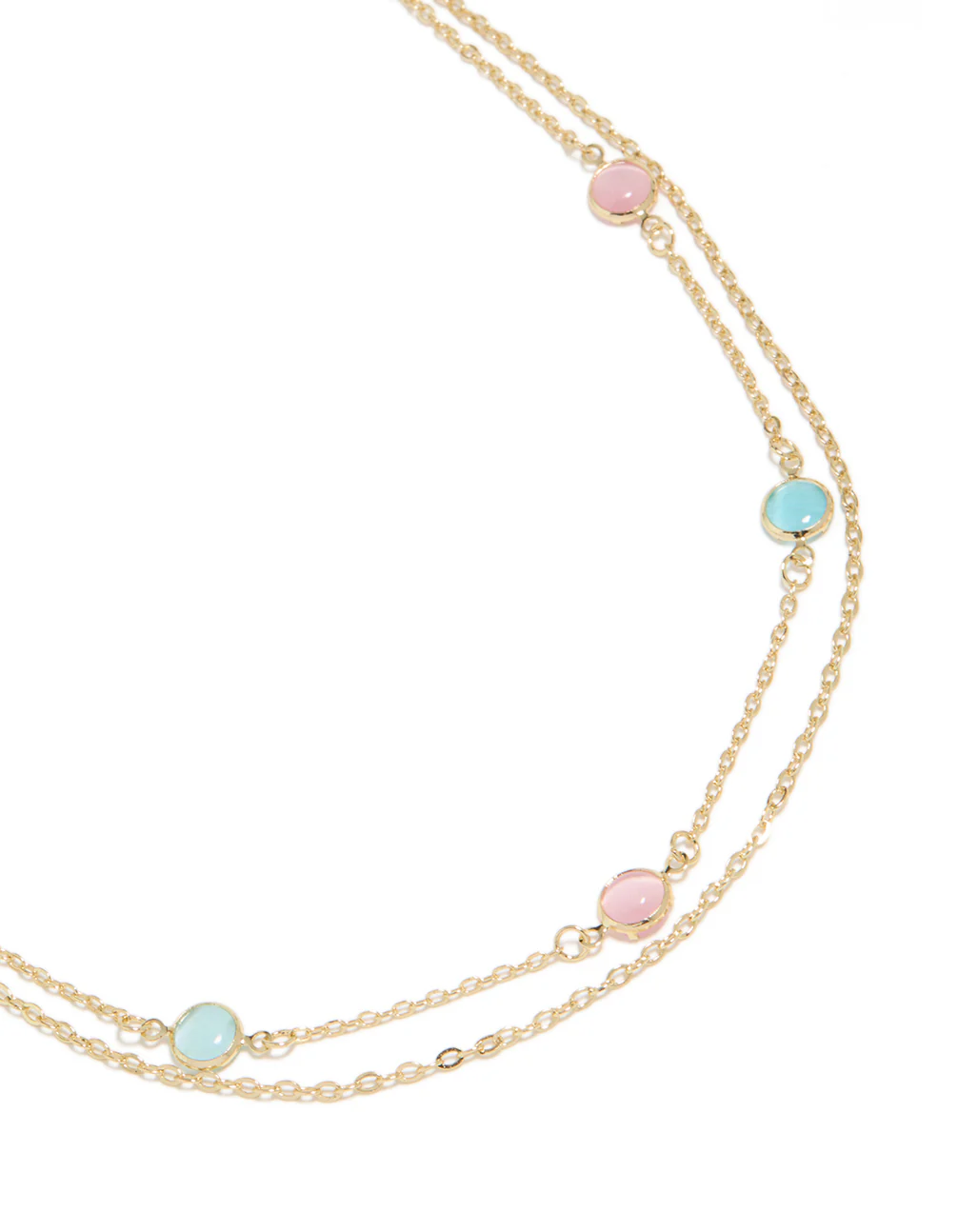 413-gold-plated-pink-blue-stones-layered-necklace-1.webp Gold Plated Pink & Blue Stones Layered Necklace