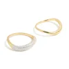 Gold Plated Simple & Wavy Cubic Zirconia Stacking Rings 2-Pack