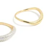 Gold Plated Simple & Wavy Cubic Zirconia Stacking Rings 2-Pack