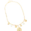 Gold Plated Statement Circle Charm Chain Necklace
