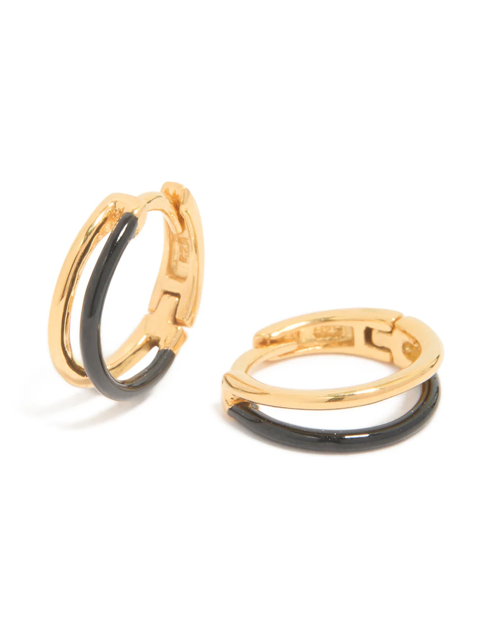 428-gold-plated-sterling-silver-black-enamel-double-hoop-earrings-2.webp Gold Plated Sterling Silver & Black Enamel Double Hoop Earrings