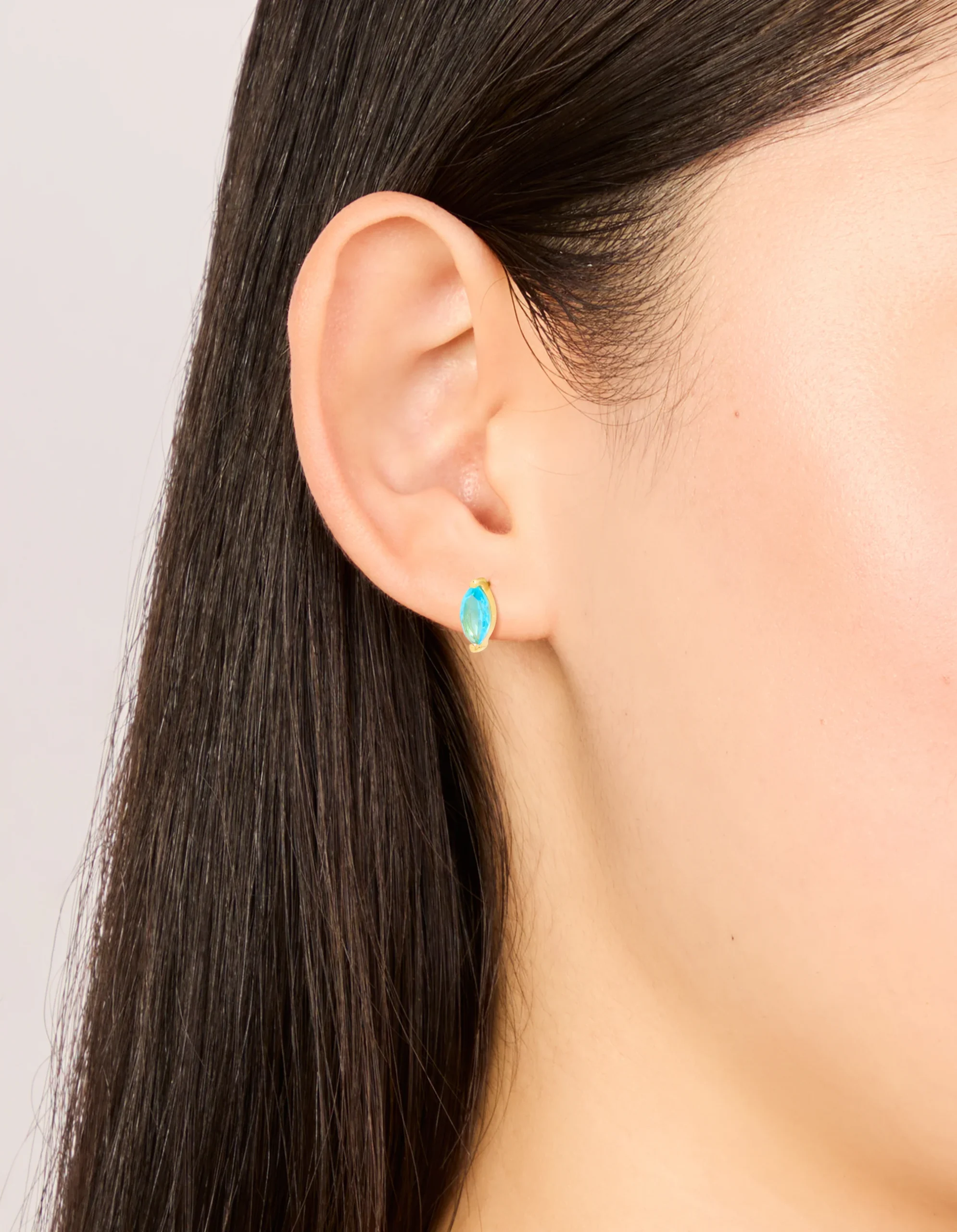 Gold Plated Sterling Silver Blue Cubic Zirconia Marquise Earrings