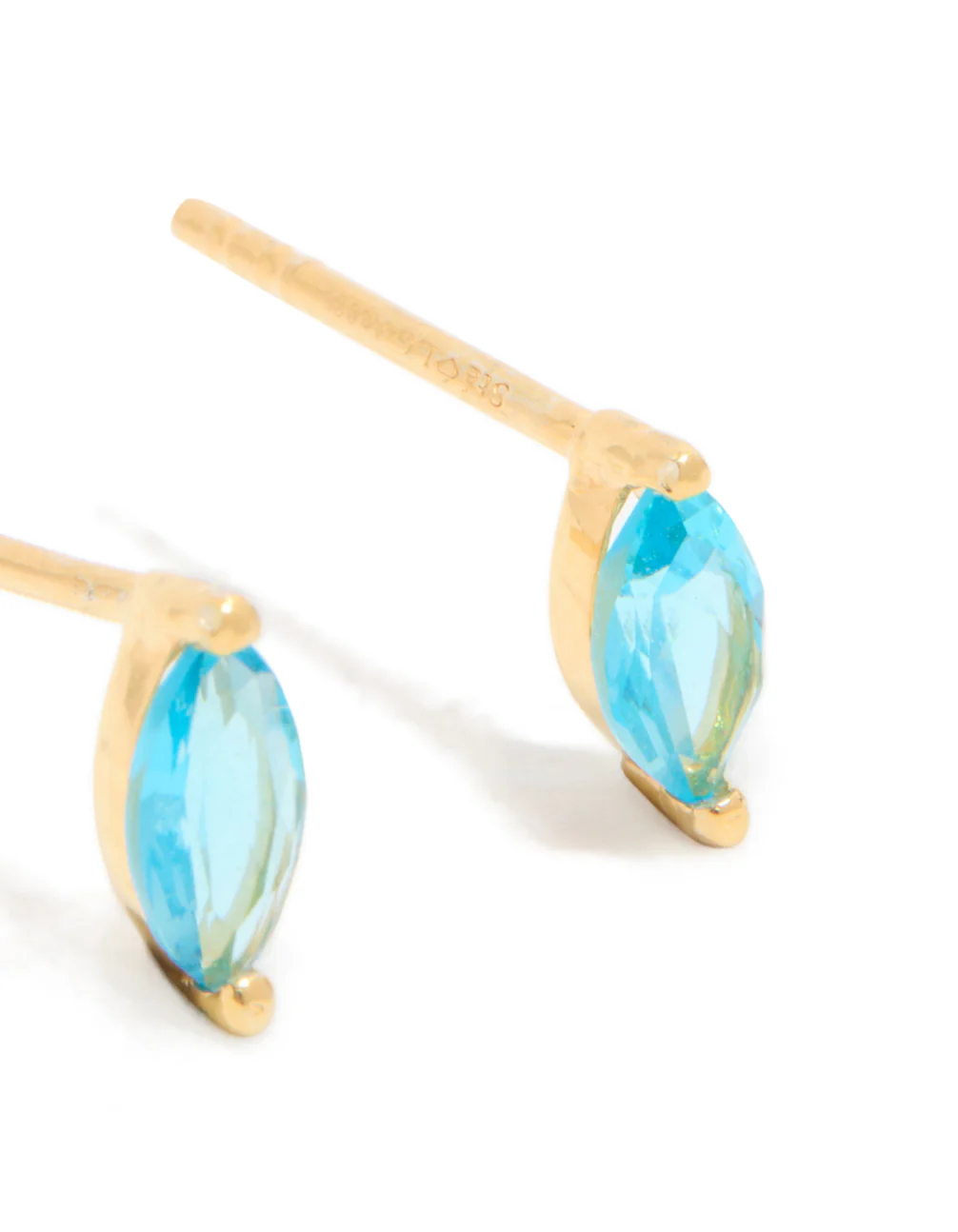 Gold Plated Sterling Silver Blue Cubic Zirconia Marquise Earrings
