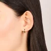 Gold Plated Sterling Silver Cubic Zirconia & Black  Enamel Huggie Earrings