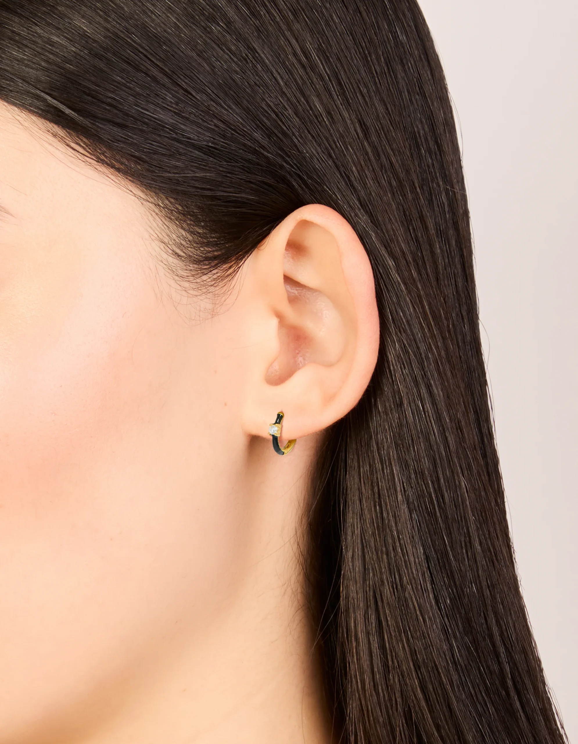 433-gold-plated-sterling-silver-cubic-zirconia-black-enamel-huggie-earrings-1.webp Gold Plated Sterling Silver Cubic Zirconia & Black Enamel Huggie Earrings