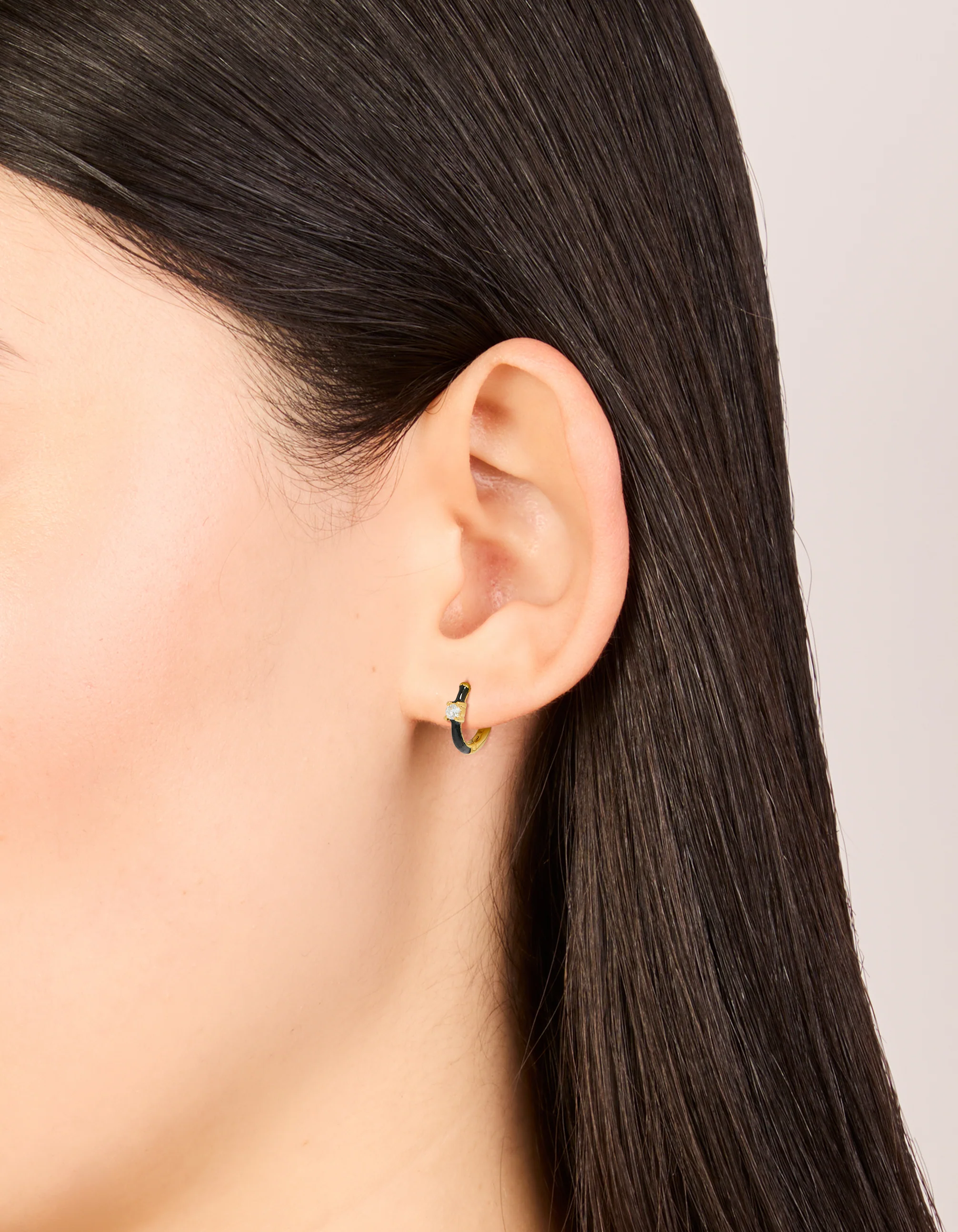 433-gold-plated-sterling-silver-cubic-zirconia-black-enamel-huggie-earrings-1.webp Gold Plated Sterling Silver Cubic Zirconia & Black Enamel Huggie Earrings