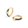 Gold Plated Sterling Silver Cubic Zirconia & Black  Enamel Huggie Earrings