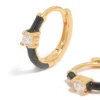 Gold Plated Sterling Silver Cubic Zirconia & Black  Enamel Huggie Earrings