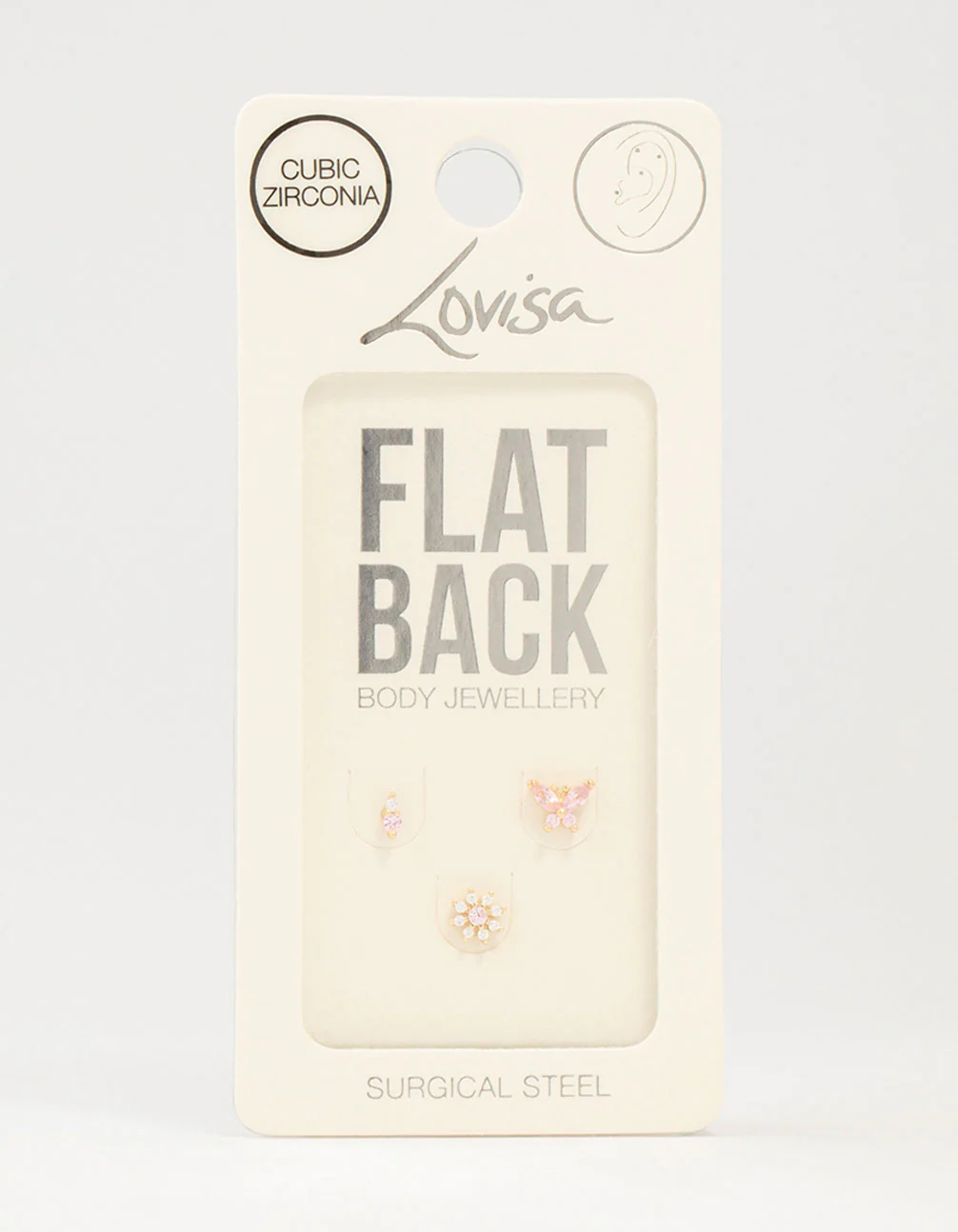 Gold Plated Surgical Steel Butterfly & Flower Flat Backs 3-Pack