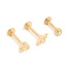 Gold Plated Surgical Steel Cubic Zirconia & Honey Bee Flat Back Studs 3-Pack