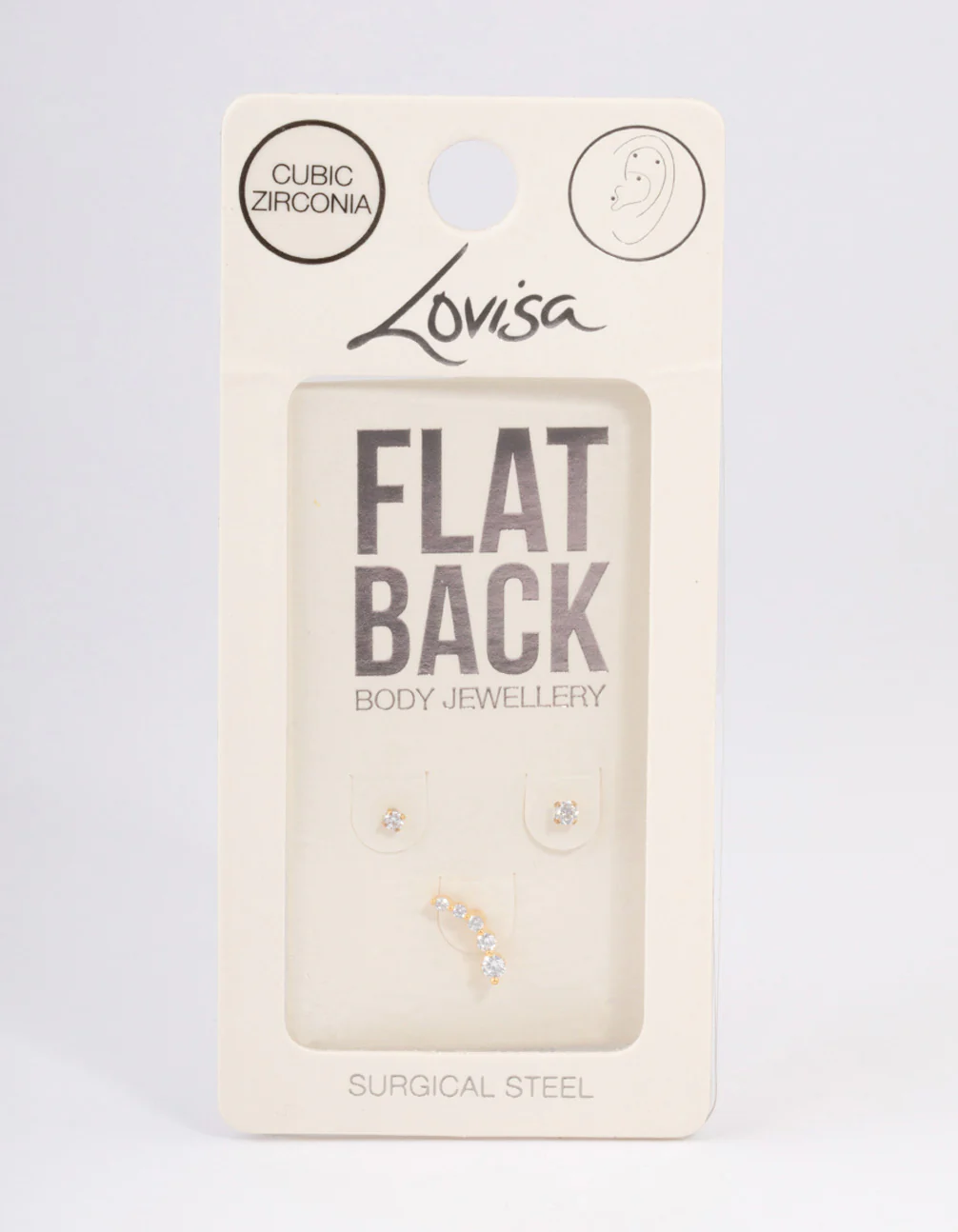 Gold Plated Surgical Steel Cubic Zirconia Crawler Flat Back Pack