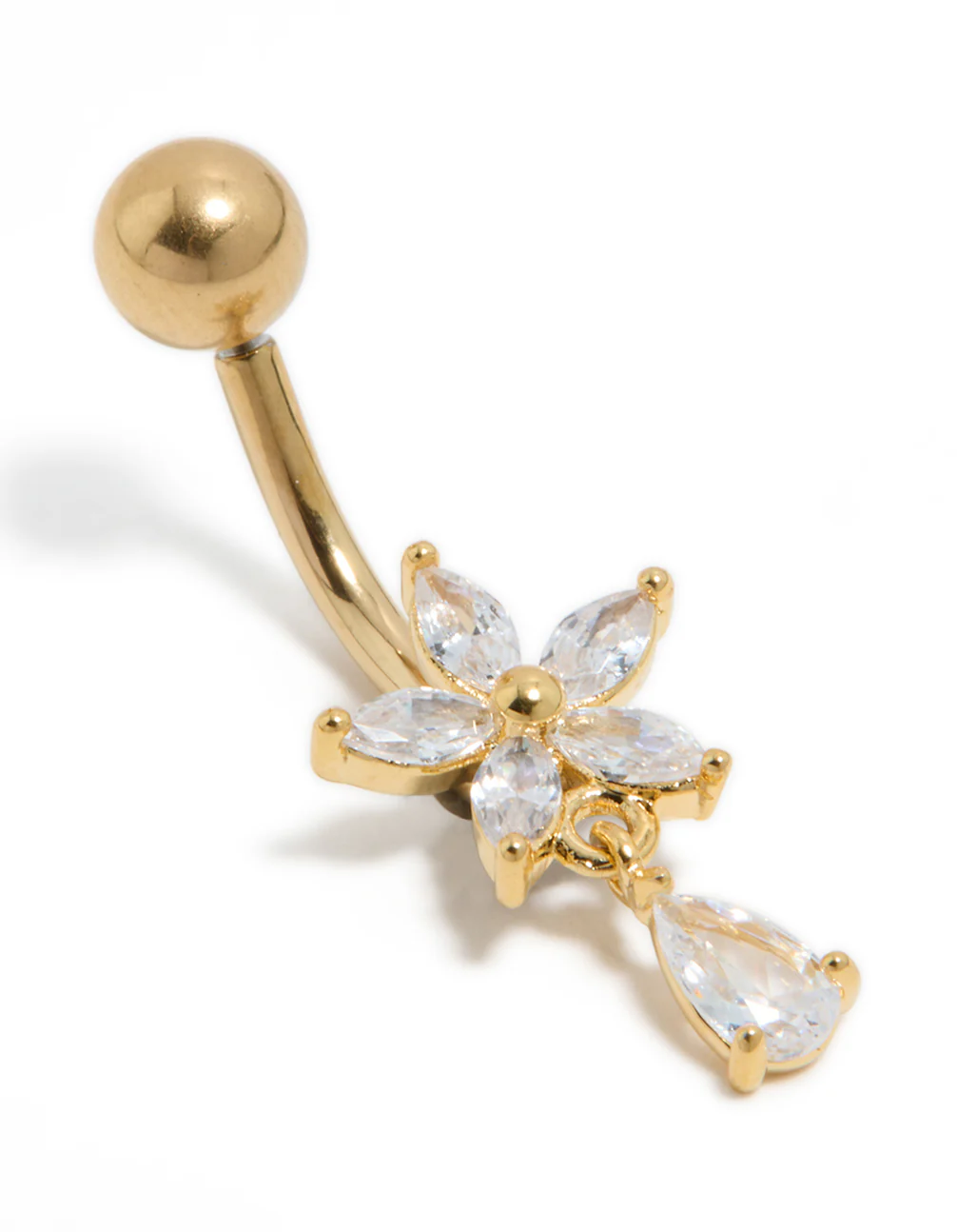 452-gold-plated-surgical-steel-cubic-zirconia-flower-pear-threadless-belly-bar-2.webp Gold Plated Surgical Steel Cubic Zirconia Flower Pear Threadless Belly Bar
