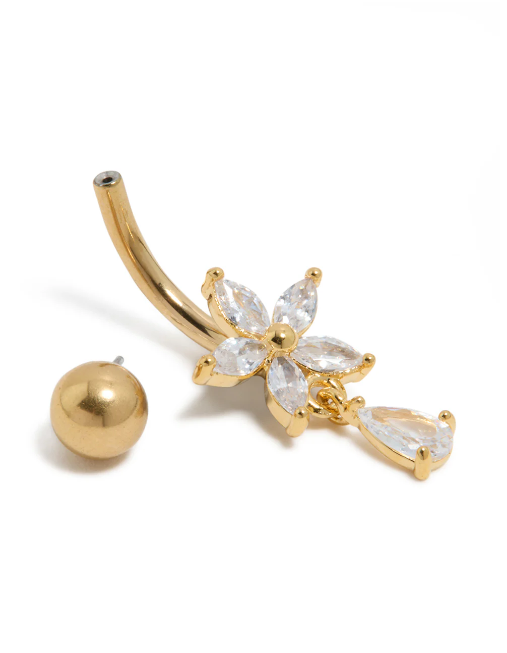 452-gold-plated-surgical-steel-cubic-zirconia-flower-pear-threadless-belly-bar-4.webp Gold Plated Surgical Steel Cubic Zirconia Flower Pear Threadless Belly Bar