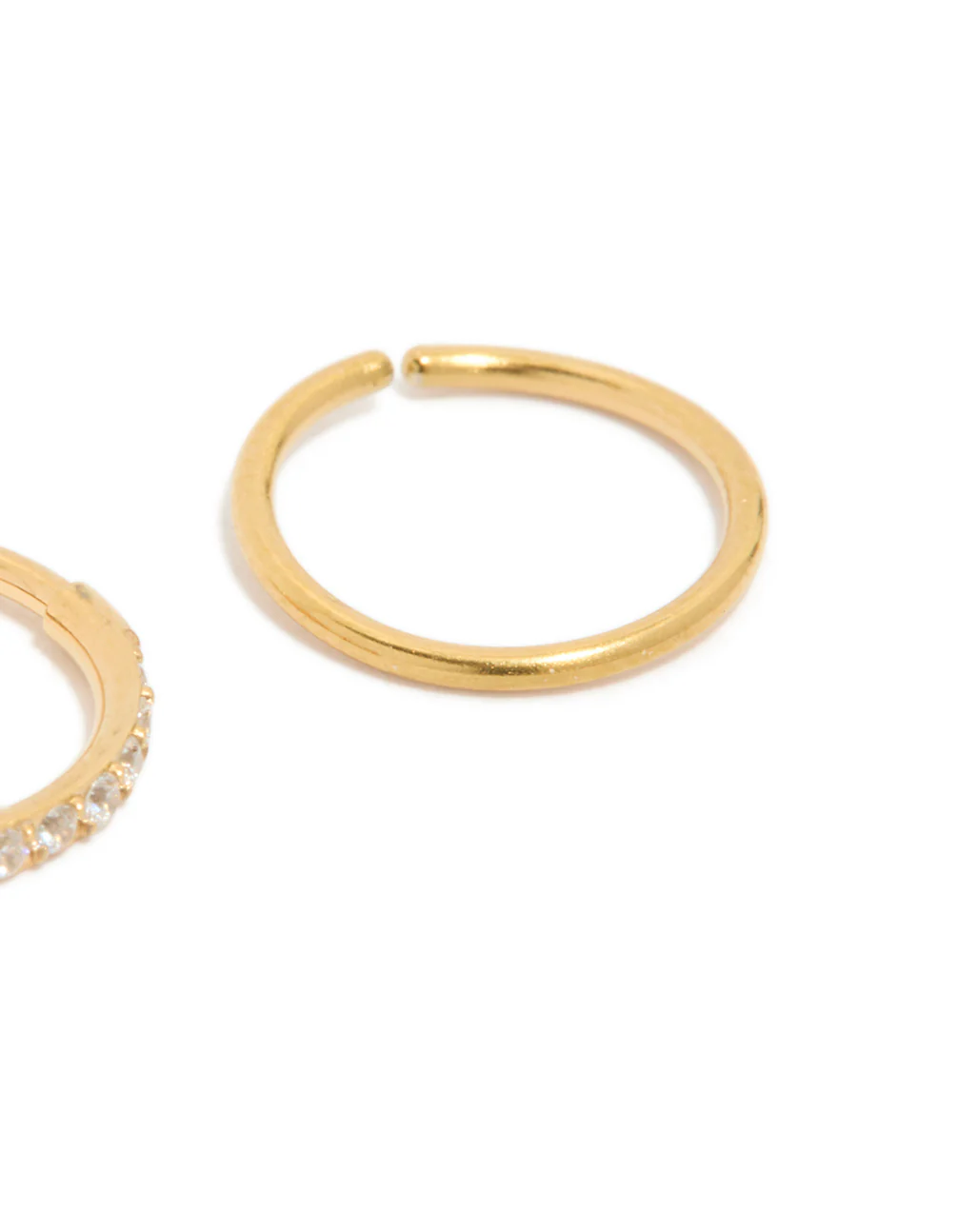 Gold Plated Surgical Steel Cubic Zirconia Hinged  & Plain Nose Rings 2-Pack