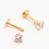 Gold Plated Surgical Steel Mini Cubic Zirconia Flat Back 2-Pack