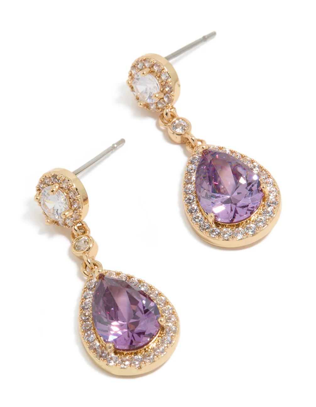 493-gold-purple-cubic-zirconia-double-drop-earrings-2.webp Gold Purple Cubic Zirconia Double Drop Earrings