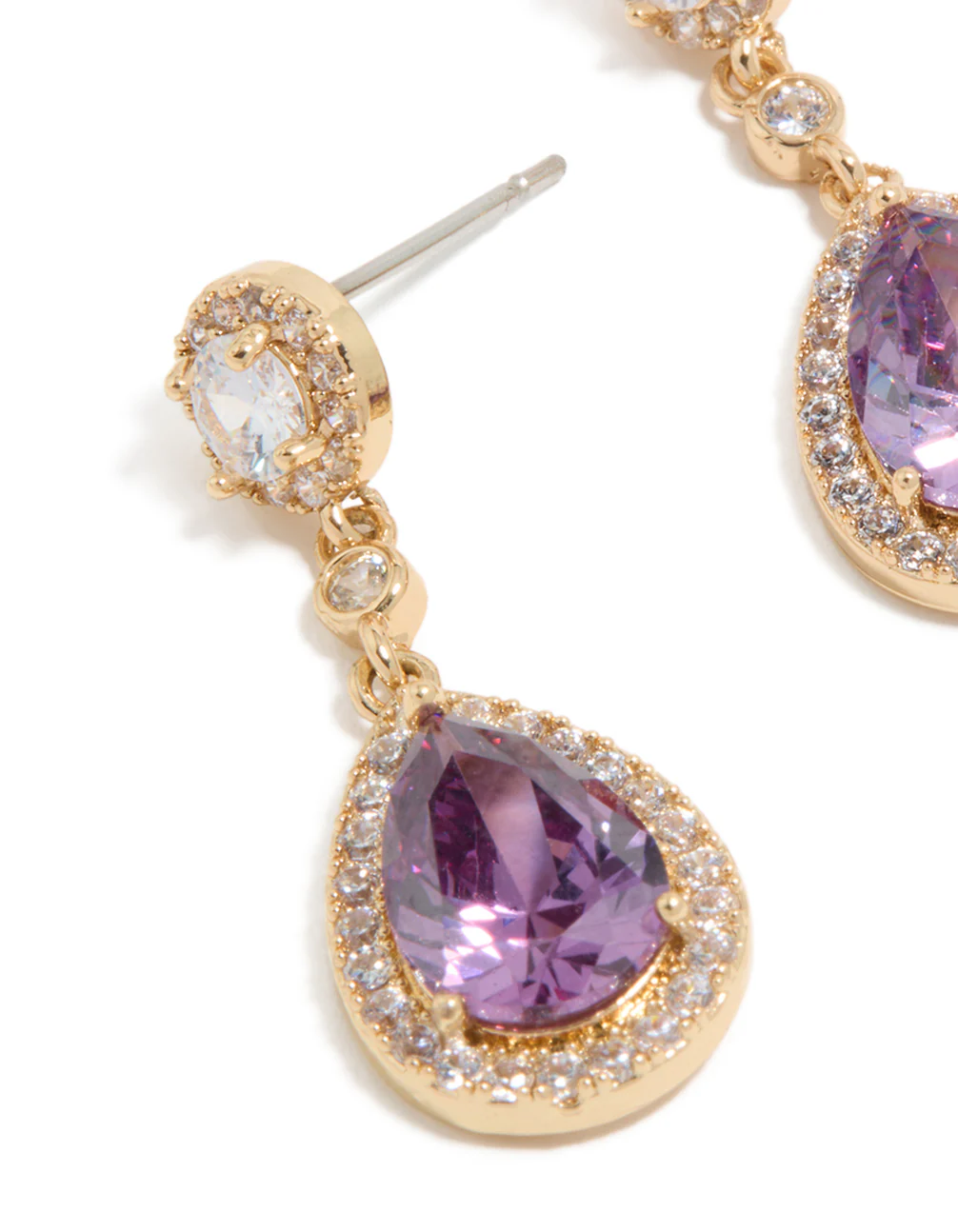 493-gold-purple-cubic-zirconia-double-drop-earrings-4.webp Gold Purple Cubic Zirconia Double Drop Earrings