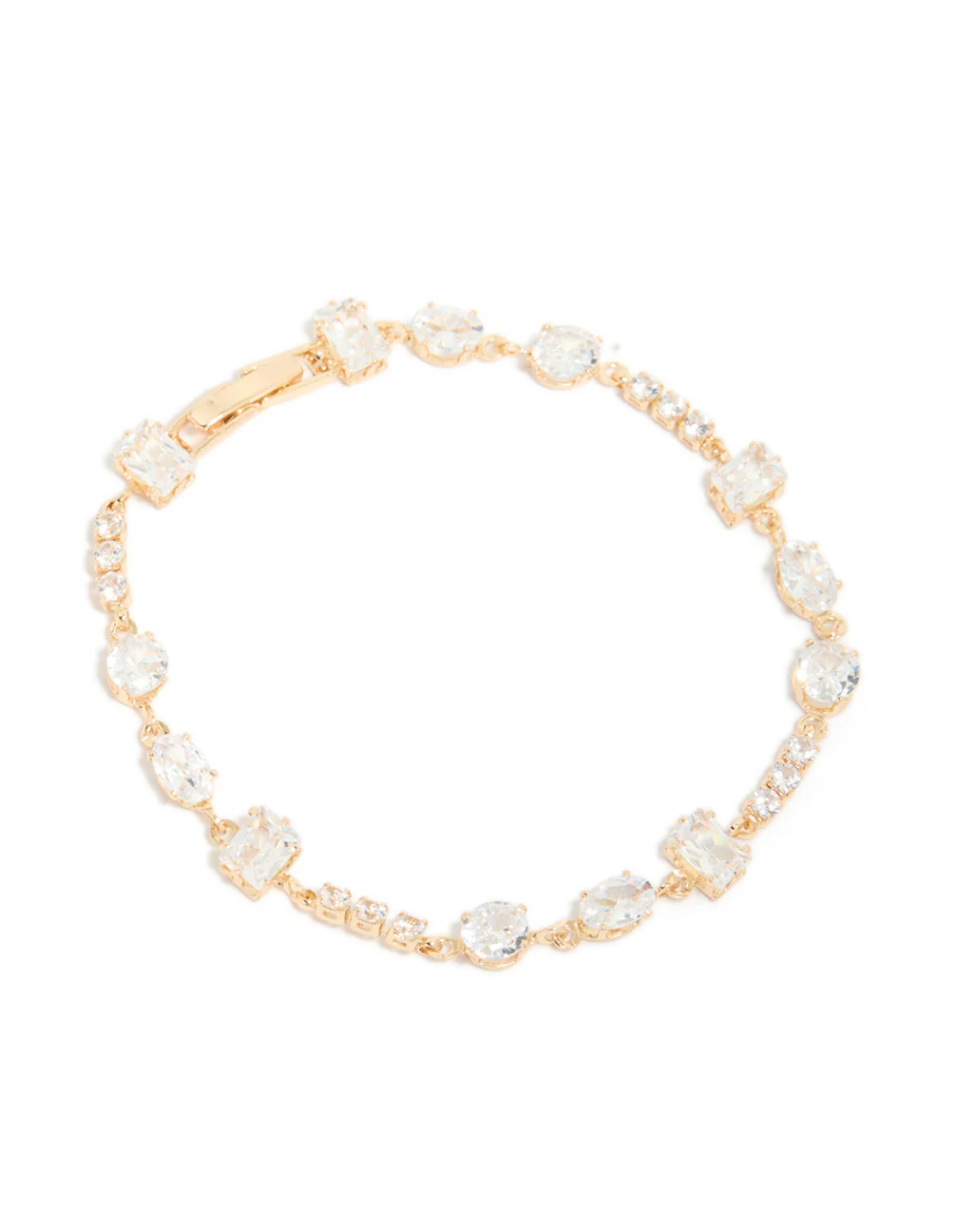 Gold Rectangle & Circle Cubic Zirconia Tennis Bracelet