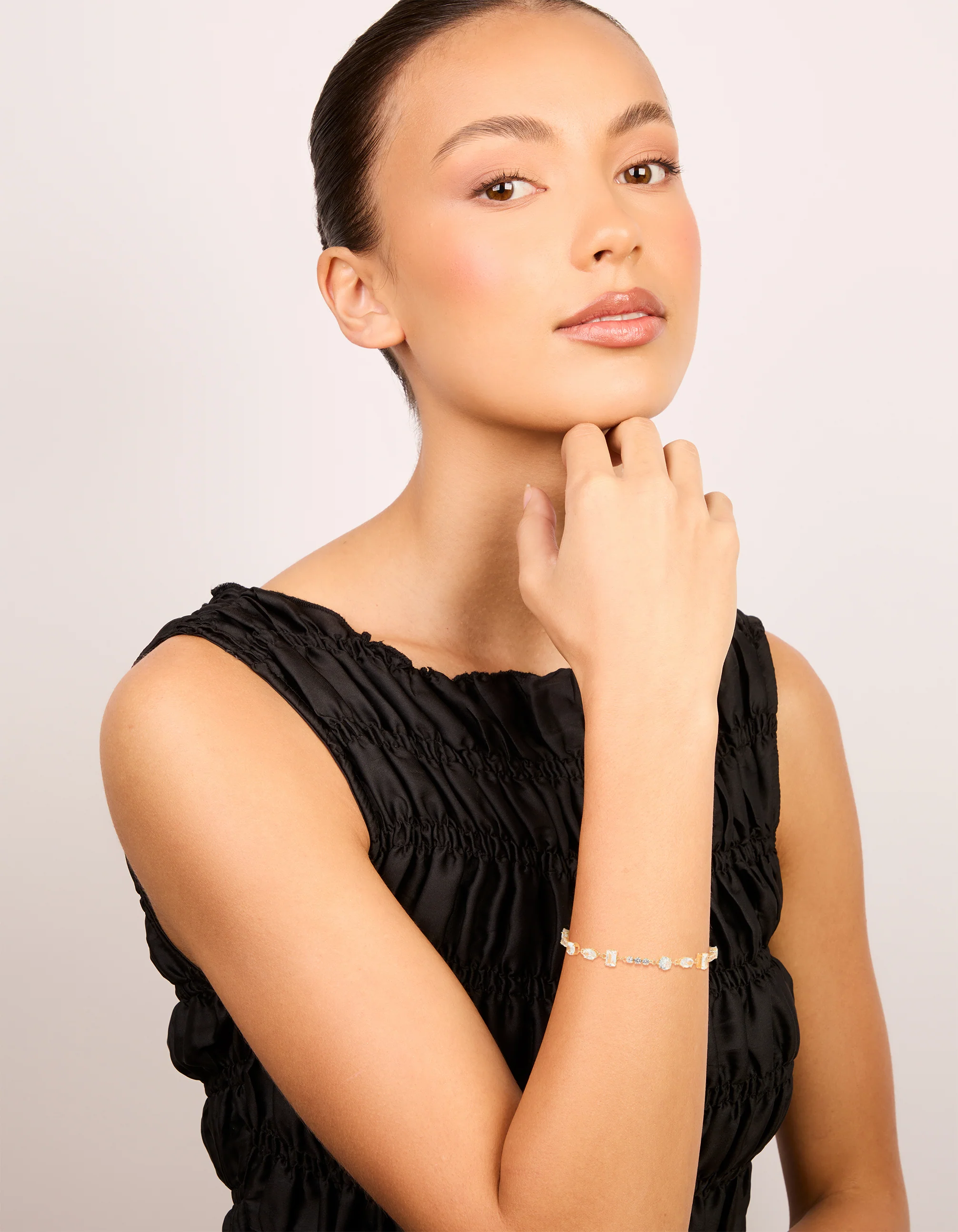 Gold Rectangle & Circle Cubic Zirconia Tennis Bracelet