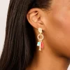 Gold Red Beaded & Fish Charm Drop Earrings