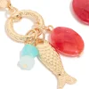 Gold Red Beaded & Fish Charm Drop Earrings