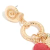 Gold Red Beaded & Fish Charm Drop Earrings