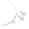 Silver Cubic Zirconia Lovely Floral Necklace & Earrings Set