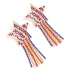 Gold Red Clear & Blue Diamante Cup Chain Star Drop Earrings