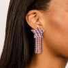 Gold Red Clear & Blue Diamante Cup Chain Star Drop Earrings