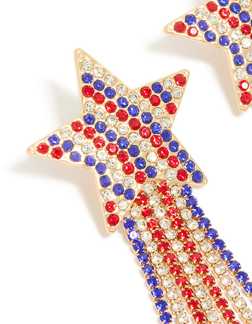 Gold Red Clear & Blue Diamante Cup Chain Star Drop Earrings