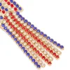 Gold Red Clear & Blue Diamante Cup Chain Star Drop Earrings