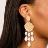 Gold Ribbed Shell & Pearls Drop Earrings