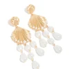 Gold Ribbed Shell & Pearls Drop Earrings