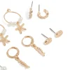 Gold Sea Life Huggie Earrings 6-Pack