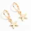Gold Star Drop Hoop Earrings