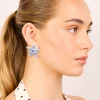 Gold White & Dark Blue Painted  Floral Starfish Stud Earrings