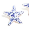 Gold White & Dark Blue Painted  Floral Starfish Stud Earrings